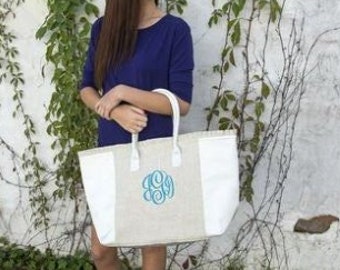 Monogrammed Linen Tote Bag - Bridesmaid Gift Idea - Birthday Gift - Monogrammed Bridal Bag - Unique Gift Idea - Personalized Overnight Tote