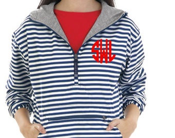 Monogrammed Striped Anorak Pullover - Monogrammed Rain Jacket - Charles River - Monogrammed Gifts - Half Zip Pullover - Monogrammed Jacket