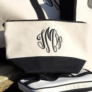 Monogrammed Colorblock Canvas Cosmetic Bag - Monogrammed Makeup Bag - Bridesmaid Gift - Monogrammed Gifts - Accessory Bag- Unique Gift Ideas
