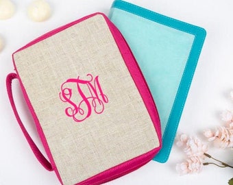 Monogrammed Linen Bible Cover - Monogrammed Gifts - Monogrammed Bible Carrier - Unique Gift Idea - Easter Gift Ideas - Communion Gift Ideas