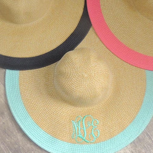 Monogrammed Wide Outline Floppy Hat Bridesmaid Gift Ideas - Etsy