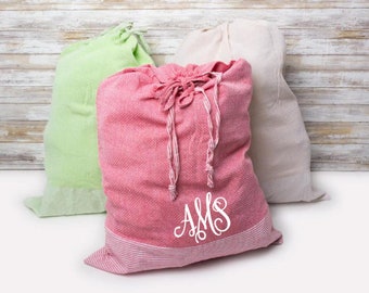 Monogrammed Laundry Bag - Graduation Gifts - Monogrammed Gifts -Monogrammed Tavel Laundry Bag - Pinstripe Cotton Drawstring Laundry Bag
