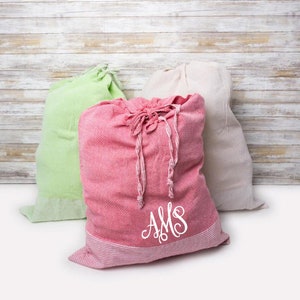 Monogrammed Laundry Bag - Graduation Gifts - Monogrammed Gifts -Monogrammed Tavel Laundry Bag - Pinstripe Cotton Drawstring Laundry Bag