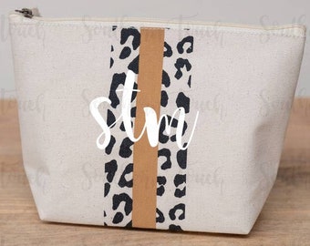 Monogrammed Leopard Stripe Cosmetic Bag - Monogrammed Makeup Bag - Bridesmaid Gift - Monogrammed Gifts - Accessory Bag- Unique Gift Ideas