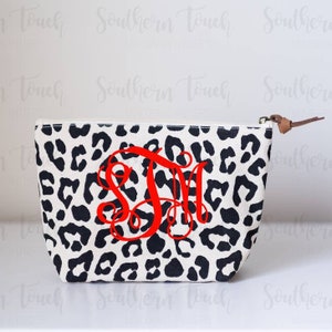 Monogrammed Leopard Print Cosmetic Bag - Monogrammed Makeup Bag - Bridesmaid Gift - Monogrammed Gifts - Accessory Bag- Unique Gift Ideas