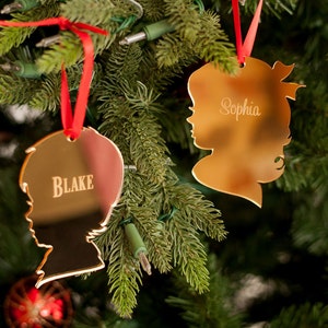 Monogrammed Girl or Boy Silhouette Mirrored Acrylic Ornament - Monogrammed Gifts - Monogrammed Christmas Ornament - Unique Gift Ideas