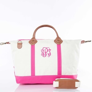 Monogrammed Canvas Weekender Bag: Leather Accents, Personalized Travel