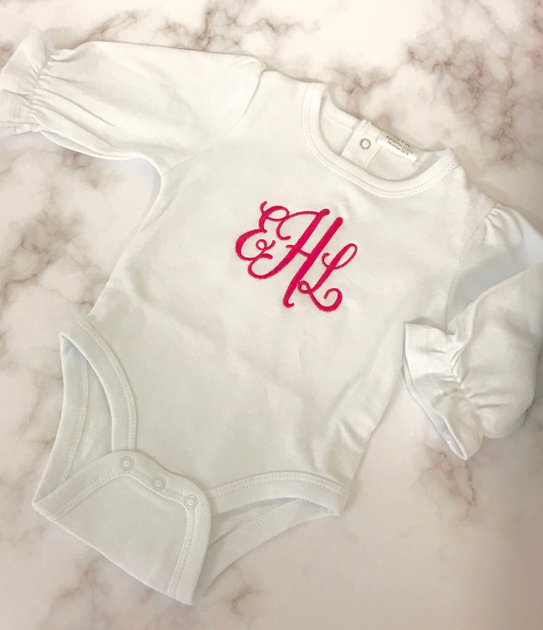 Monogrammed Long Sleeve Baby Bodysuit Baby Shower Gift Newborn Gift