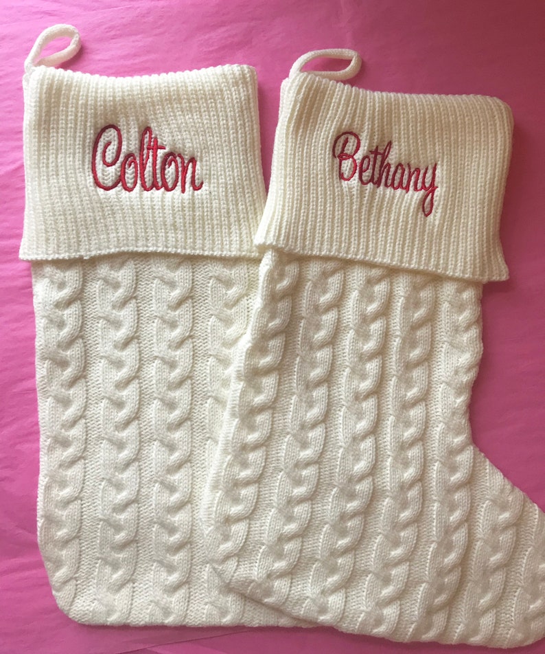 Monogrammed Cable Knit Christmas Stocking Red Green Creme Etsy