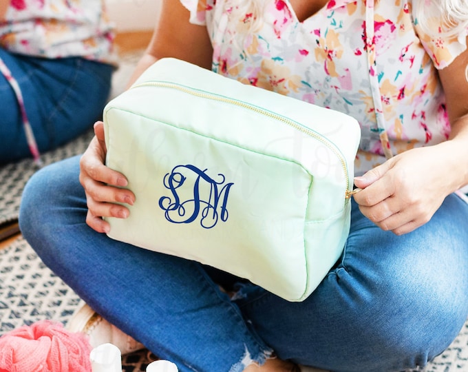Monogrammed Nylon Cosmetic Bag - Monogrammed Travel Bag - Bridesmaid Gift Ideas - Personalized Pouch - Monogram Unique Gift Ideas