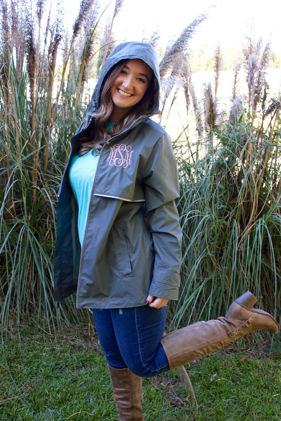 Monogrammed New Englander Rain Jacket - Charles River - Monogrammed Gifts -  Waterproof Rain Jacket - Hooded Rain Jacket - Monogram Outerwear