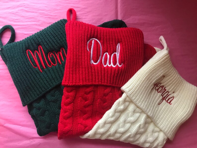 Monogrammed Cable Knit Christmas Stocking Red, Green, Creme, Grey Christmas Stocking-Monogram Gifts-Monogrammed Christmas Home Decorations image 3