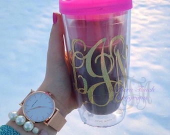 Monogrammed Acrylic Tumbler - Bridesmaid Gift - Bachelorette Party - Monogrammed Gifts -Monogram Cup -16oz Clear Tumbler - Unique Gift Ideas