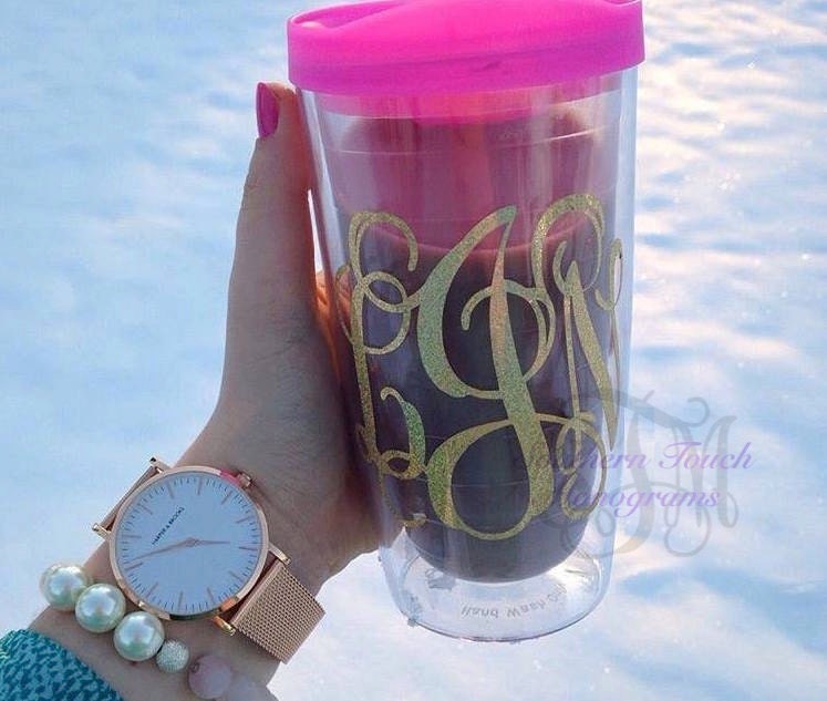 Custom Initial Tumbler Add Your Initial Acrylic Tumbler With Lid and Straw  Bridesmaid Proposal Gift Rose Gold(16oz)
