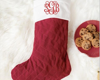 Monogrammed Red Velvet Christmas Stocking - Velvet Christmas Stocking - Monogrammed Gifts - Monogrammed Christmas Home Decorations