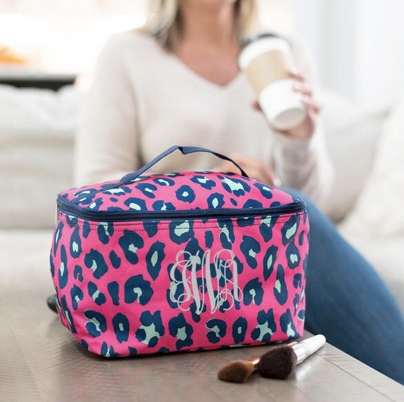 Monogrammed Hot Pink Leopard Cosmetic 