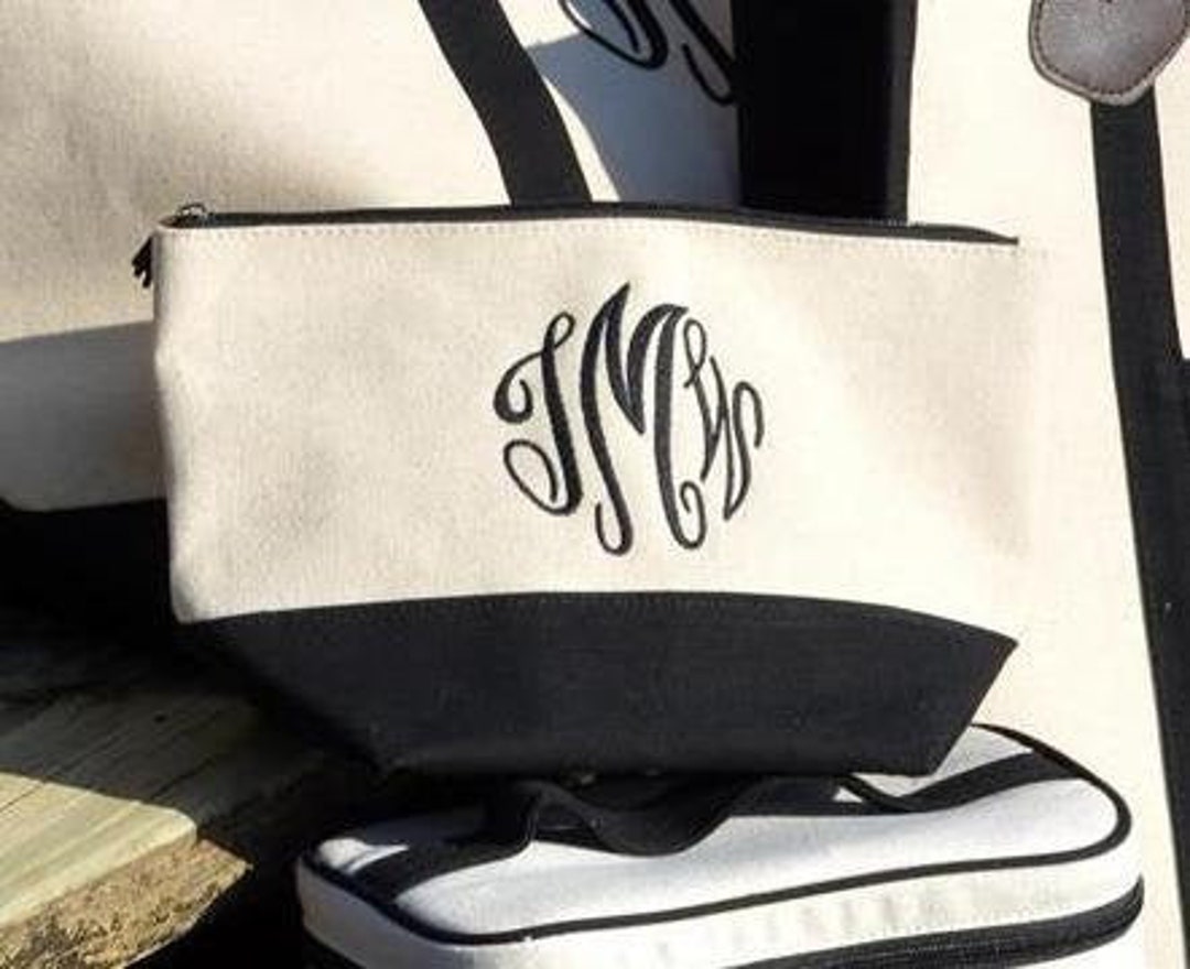 Monogrammed Colorblock Canvas Cosmetic Bag - Monogrammed Makeup Bag ...