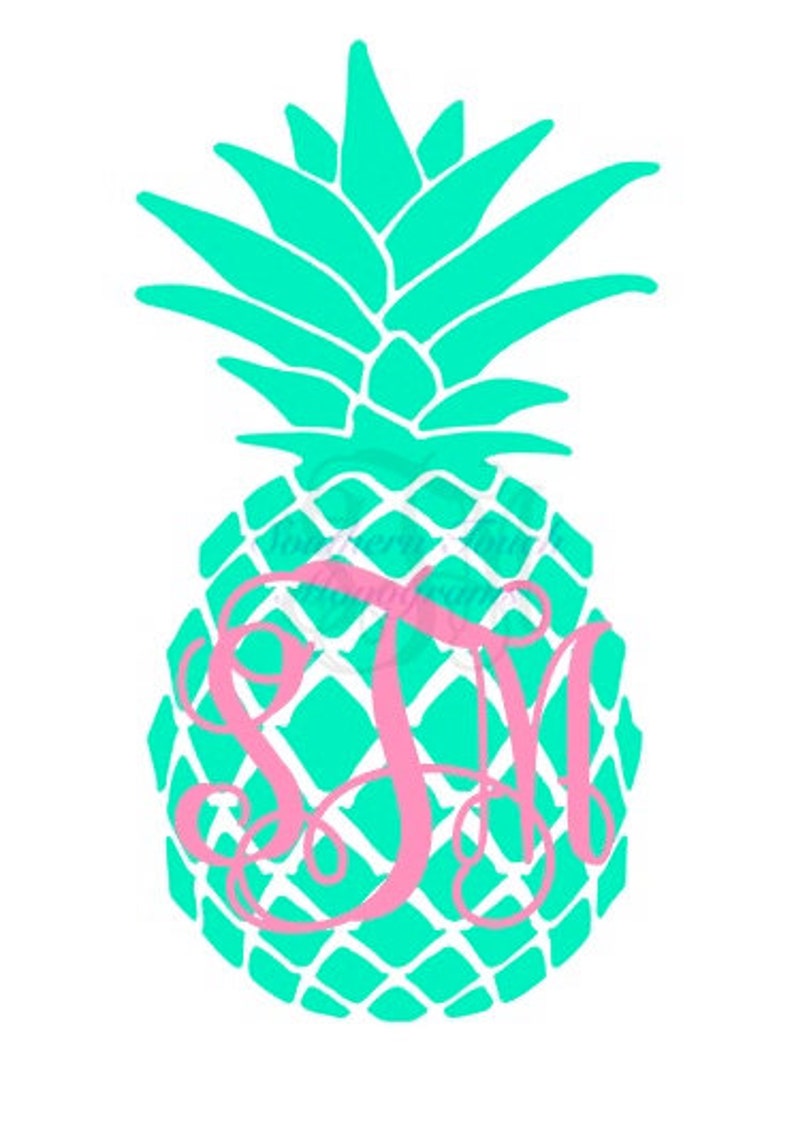 Monogram Two Tone Pineapple Vinyl Decal Sticker Monogrammed Gifts Car Vinyl Decal Sticker Laptop/iPad Decal Yeti Tumbler Vinyl Decal image 1