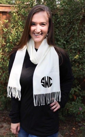 Small square scarf in white monogrammed printed cotton o…