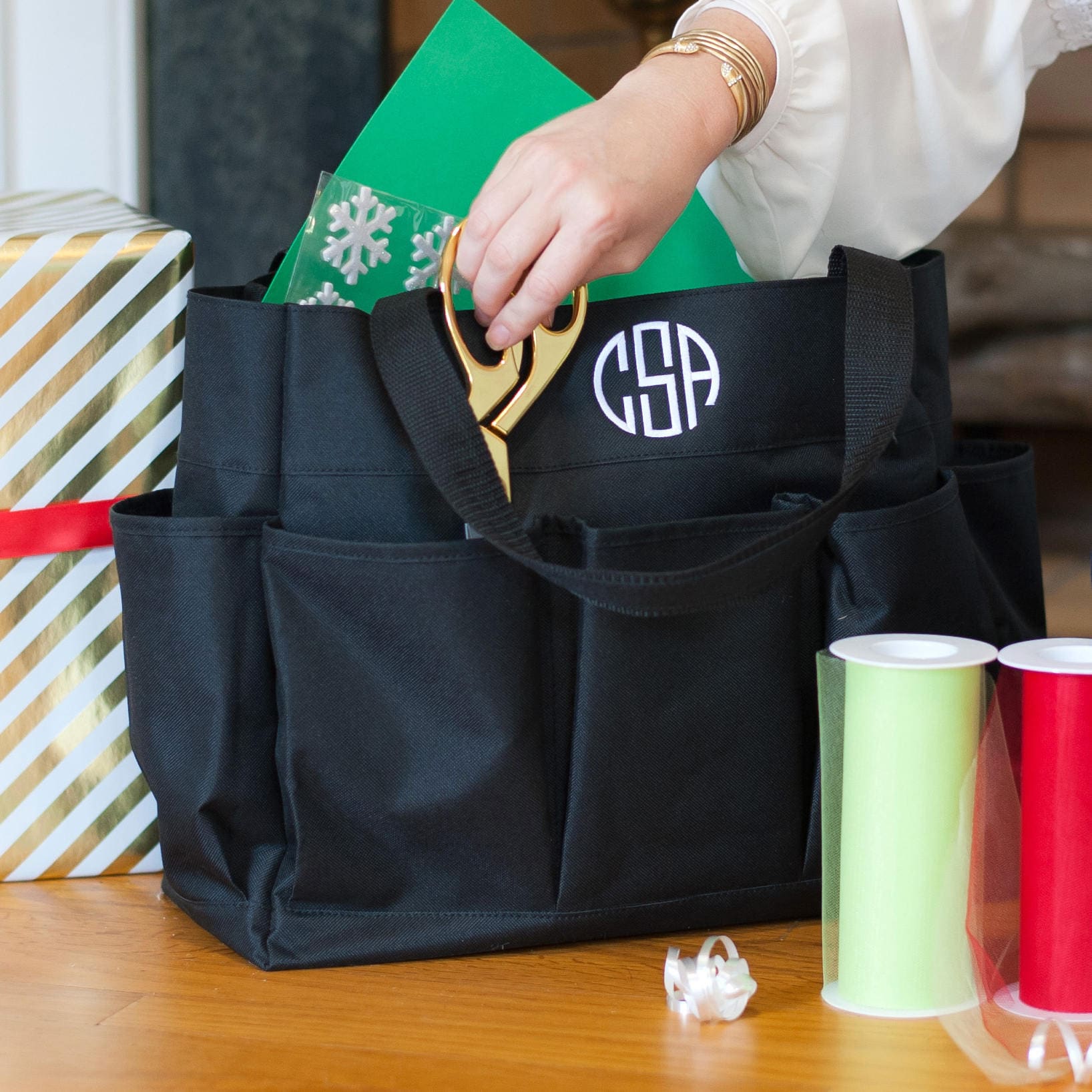 Monogrammed Carry All Bag-Baby Shower Gift-Monogrammed Gift-Monogrammed Travel Tote-Monogrammed Organizational Tote Bag-Monogram Pocket Tote