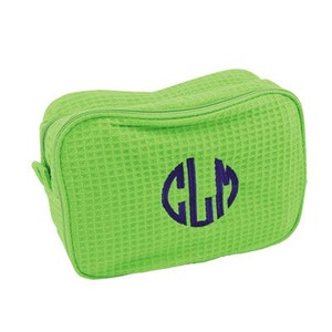 Monogram make-uptas met wafelpatroon - Cadeaus bruidsmeisje - Cadeaus met monogram - Make-uptasje met monogram - Katoenen tas - Monogram make-uptasje