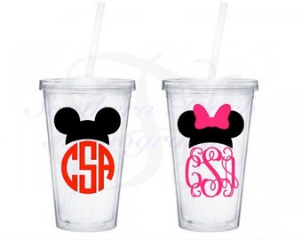 Monogrammed Mickey/Minnie Mouse Double Wall Acrylic Tumbler - Disney Inspired Tumbler - Monogrammed Gifts - 16oz Clear Tumbler