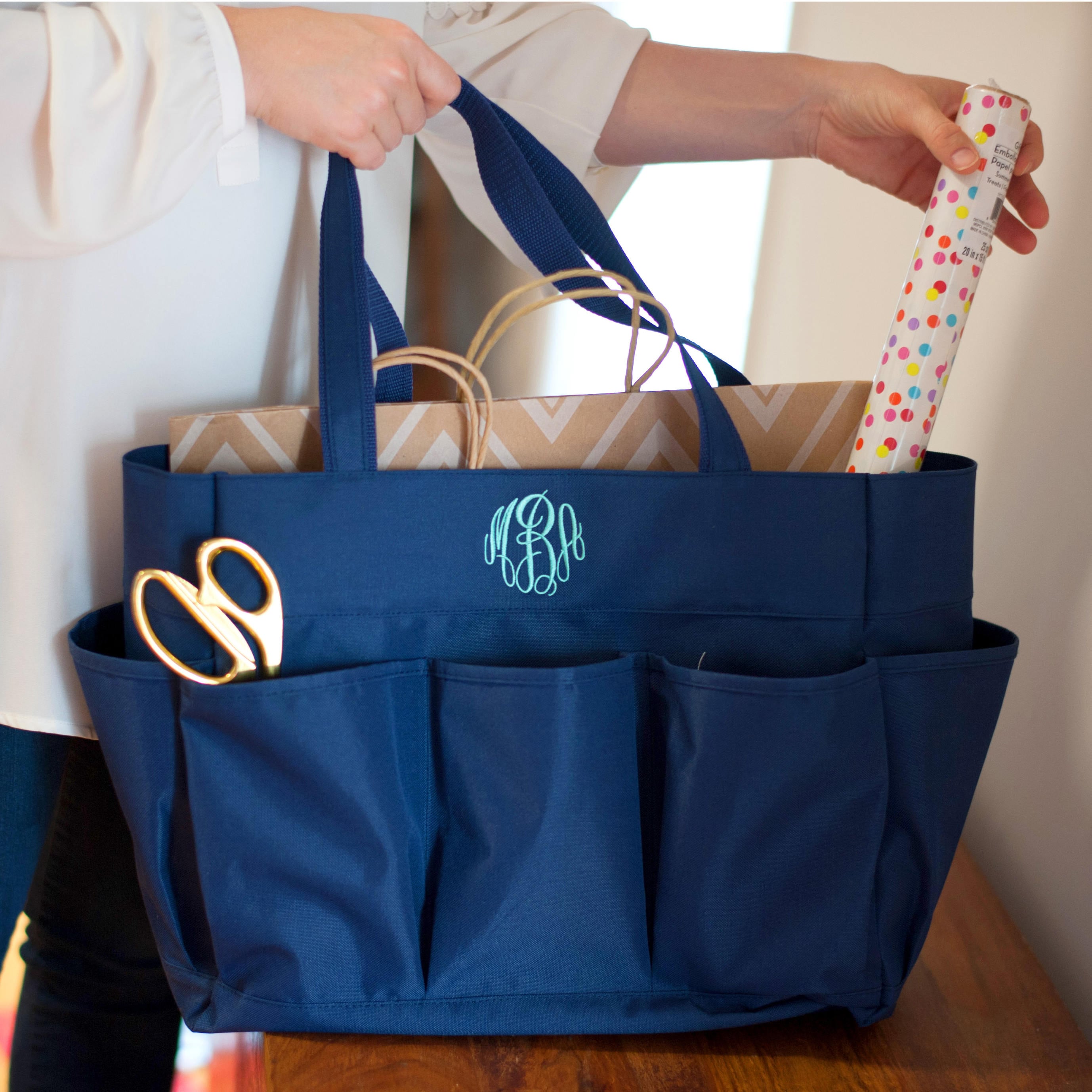 Monogrammed Carry All Bag-Baby Shower Gift-Monogrammed Gift-Monogrammed Travel Tote-Monogrammed Organizational Tote Bag-Monogram Pocket Tote