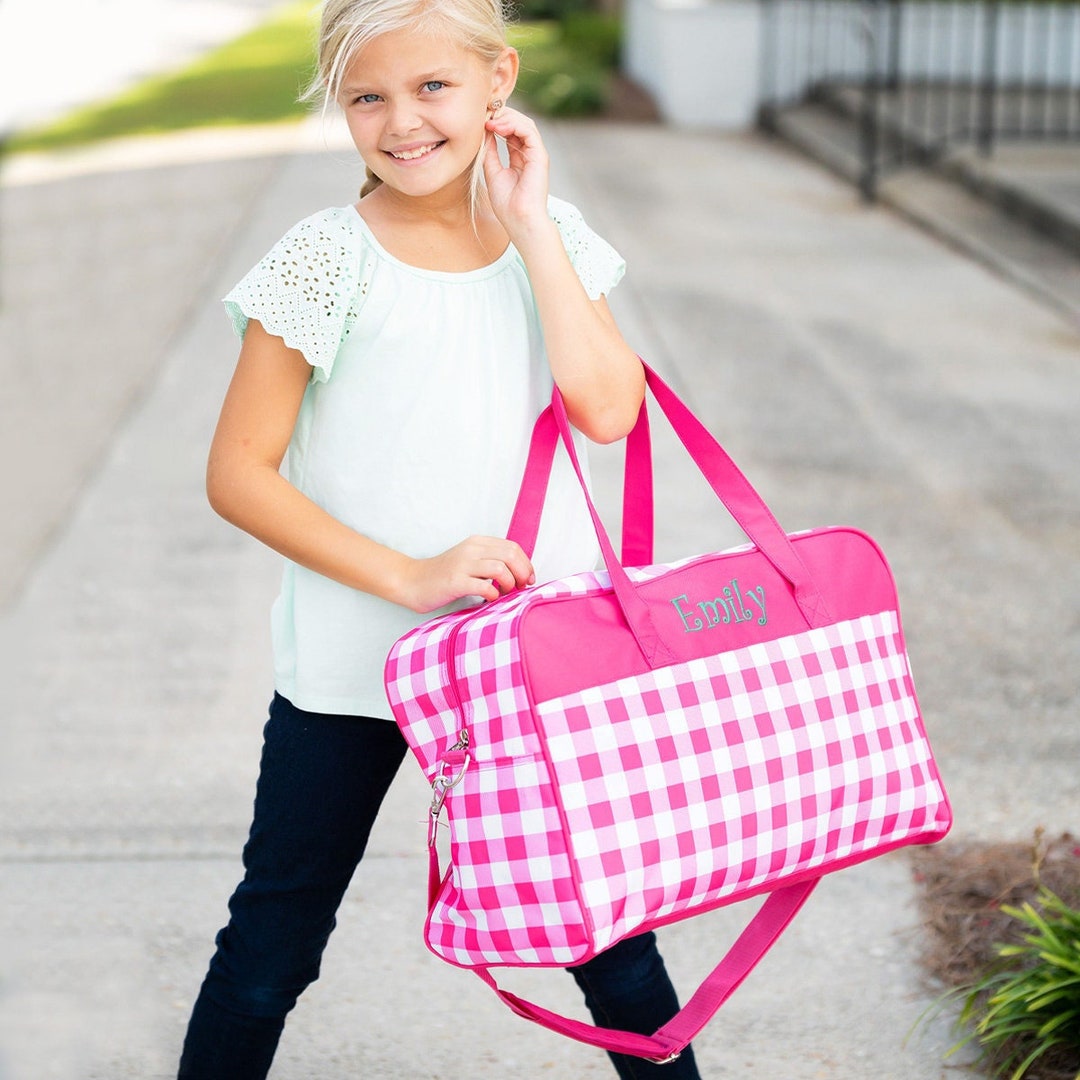 Monogrammed Kid's Travel Bag-hot Pink/mint/navy Check Travel Bag ...