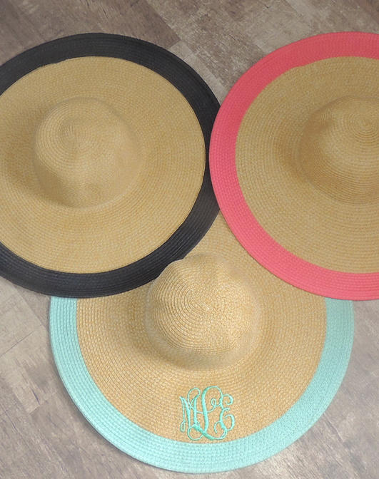 Monogrammed Wide Outline Floppy Hat - Bridesmaid Gift Ideas - Bachelo…