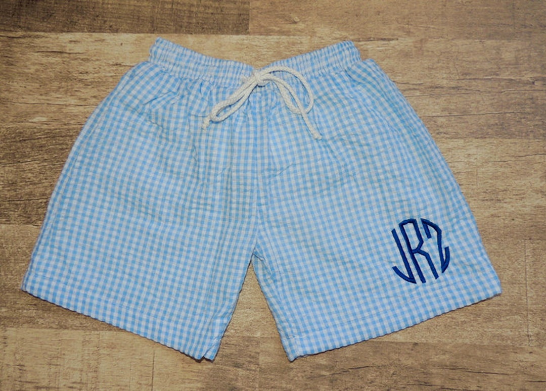 Monogrammed Seersucker Swim Trunks Boy's Swim Trunks Monogrammed Gifts ...