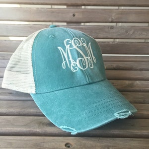 Monogrammed Distressed Trucker Hat - Monogrammed Baseball Cap - Bridesmaid Gift Ideas - Personalized Hat - Bachelorette Party - Monogram Hat