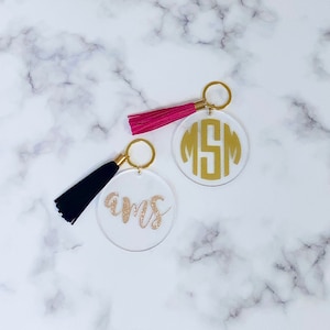 Monogramm Acryl Quaste Schlüsselbund - Brautjungfer Geschenke - Geschenke mit Monogramm - Rund / Kreis Schlüsselbund - Einzigartige Geschenkideen - Monogramm Schlüsselring