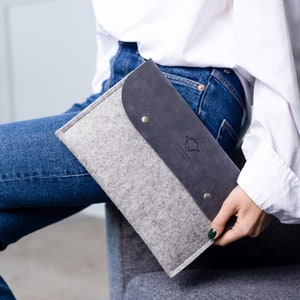 Neue iPad Pro 11 "M4 / iPad Air 11" M2 Tasche mit Stifthalter passt mit Tastatur zwei Fächer 100% Wollfilz Ledertasche Tragetasche