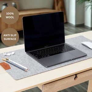 Felt Desk Mat ANTI SLIP, Wool Felt Desk Mat, Felt Desk Pad, Large/ Small Desk Mat, Gray Felt Mouse Pad, Merino Wool Desk Pad, Gaming Pad