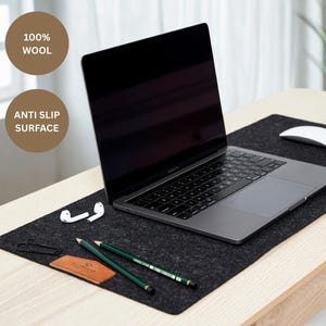 Merino Wool Felt Desk Mat, Anti Slip Felt Desk Mat, Felt Desk Pad, Felt Mouse Keyboard Pad, Extra Large Gray Desk Pad, Home Office Accessory