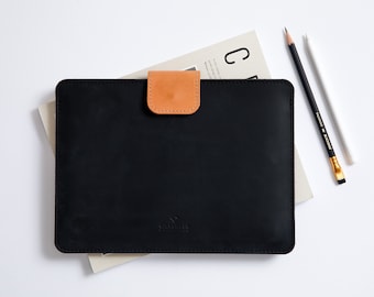 Leather Laptop Sleeve Women/ Men with Magnetic Closure Padded with Wool Felt, Leather MacBook Sleeve for Air 13"/ Pro 13"/ Pro 14"/ Pro 15"