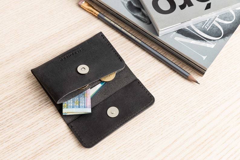 Cartera minimalista, tarjetero, monedero minimalista, monedero, cartera pequeña de piel, cartera fina, cartera de hombre, cartera de hombre, regalo personalizado imagen 1