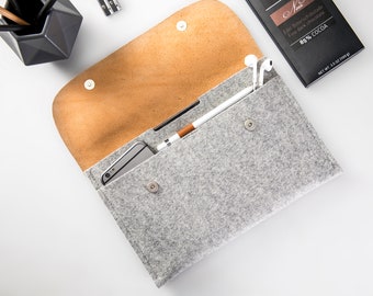 Étui pour iPad Pro 11" M4/iPad Air 11" M2 avec porte-crayon pouvant accueillir un clavier Deux compartiments Sac de transport en cuir feutre de laine 100 % laine