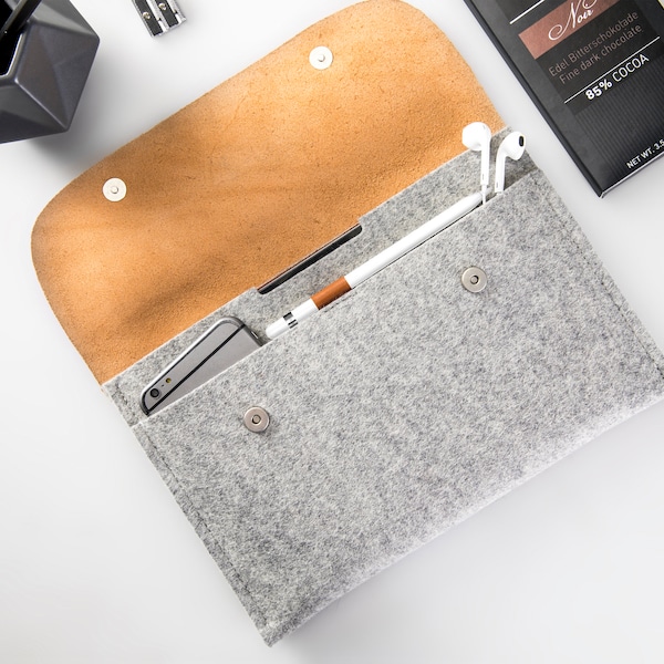 NOUVEAU iPad Pro 11 pouces/ iPad Air 10,9"/ iPad 10,5" étui/ iPad mini/ iPad 10,2" iPad étui en feutre en cuir crayon pomme Pochette pour tablette fabriquée à la main