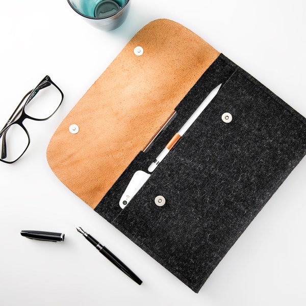 Capa para iPad Pro 10,5"/ Air 10,9"/ iPad 10,2"/ iPad Pro 11"/ 9,7" capa para teclado iPad capa para lápis apple Capa de couro para iPad Capa para tablet de feltro