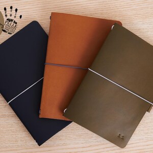 Refillable Leather Journal, A5, A6, A4 NoteBook Cover, Monogrammed Travel Journal in Olive Green, Light Brown, Blue colors