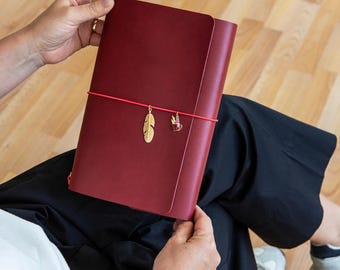 Leather Notebook Cover A5 A6 B6, Trifold Leather Journal With Pockets, Vegetable Tanned Leather Refillable Journal Cover With Pen Loop