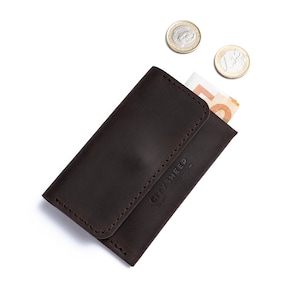 Cartera minimalista, tarjetero, monedero minimalista, monedero, cartera pequeña de piel, cartera fina, cartera de hombre, cartera de hombre, regalo personalizado Marrón