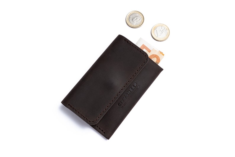 Cartera minimalista, tarjetero, monedero minimalista, monedero, cartera pequeña de piel, cartera fina, cartera de hombre, cartera de hombre, regalo personalizado Marrón