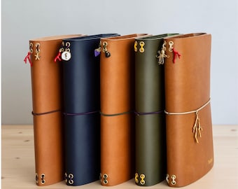 Leather Journal Cover Portfolio Travel Notebook with Pockets & Pen Loop Refillable Trifold Leather Journal A5/ A6/ B6