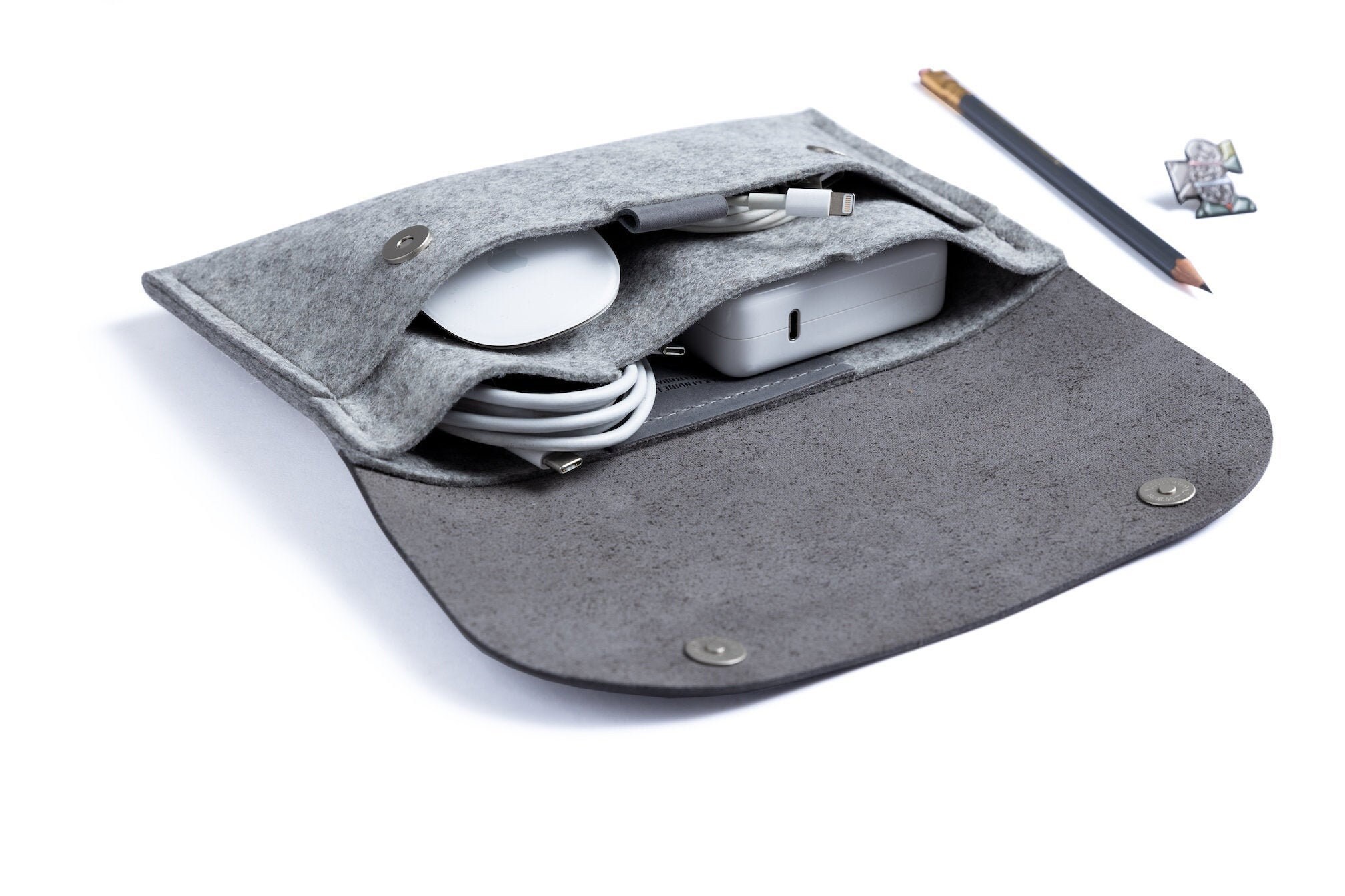 Leather wool felt cable organizer, cable case, cord and cable organizer, cable bag, storage case for your mouse, charger, cords, accessories