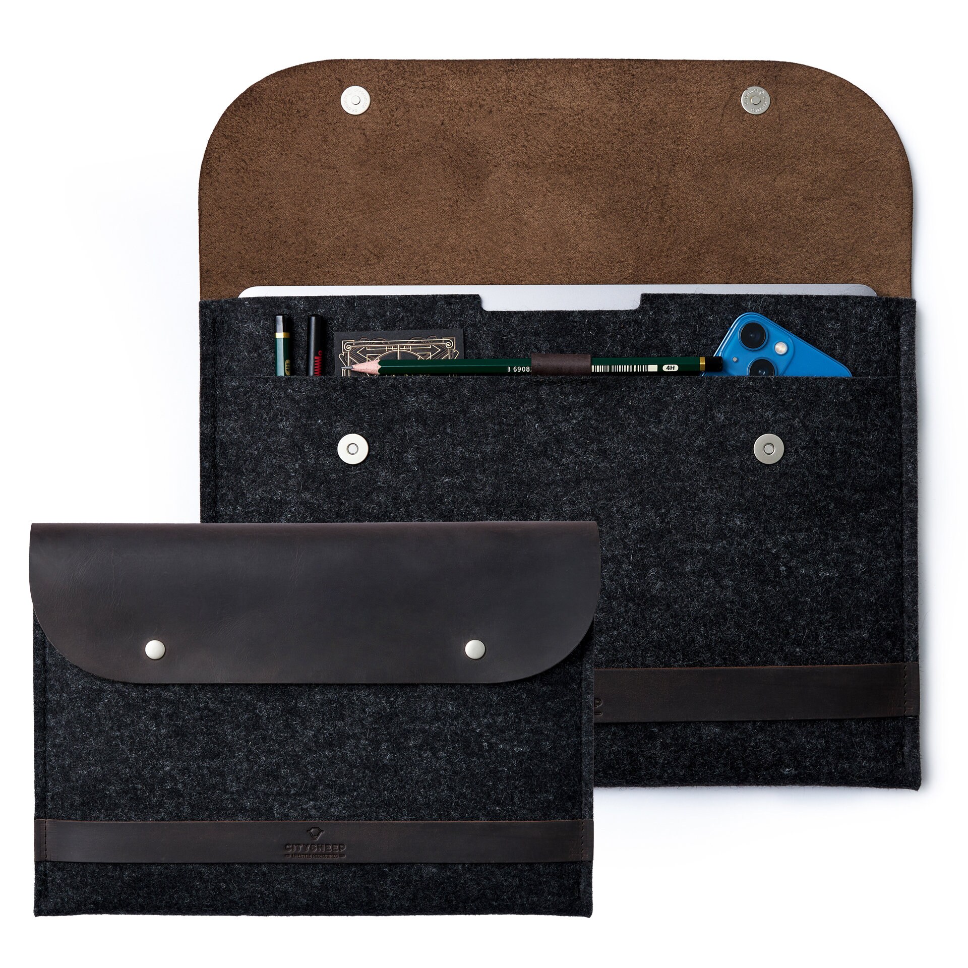 MacBook Air M2 M1 Pro 13" M2 Pro 14"/16" Laptop Funda Bolso Lana Fieltro Cuero - Imagen 9 de 14