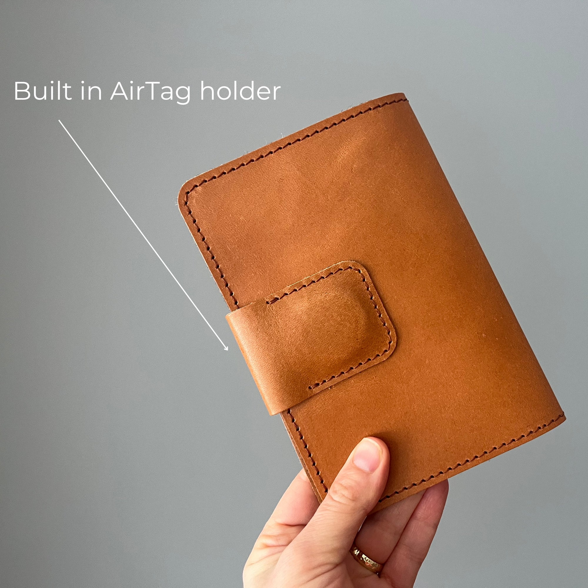 Passport Holder With AirTag Slot, Leather Passport Holder