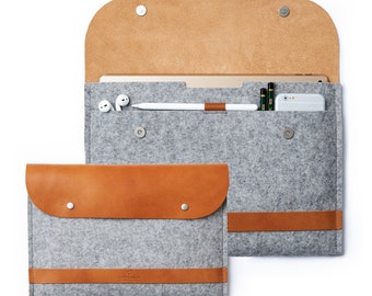 iPad Pro 13 inch M4 Case, iPad Air 13 inch M2 Case, Protective Carrying iPad Wool Felt and Leather Case, iPad Case Sleeve with Pencil Holder
