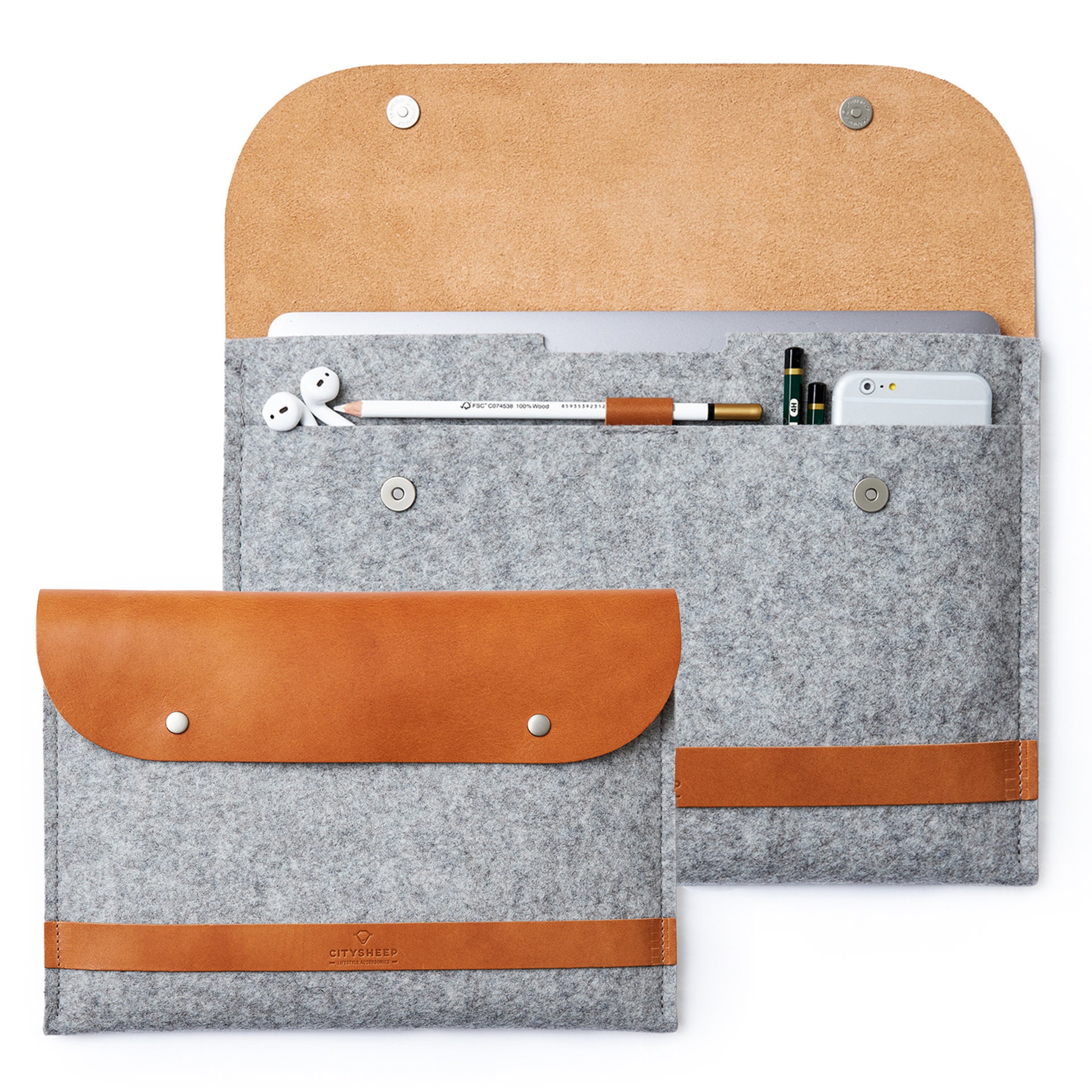 MacBook Air M2 M1 Pro 13" M2 Pro 14"/16" Laptop Funda Bolso Lana Fieltro Cuero - Imagen 6 de 14